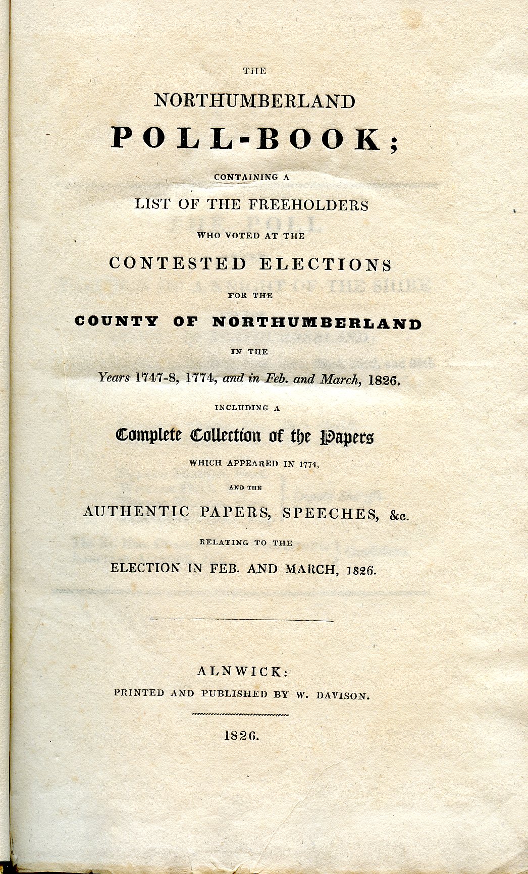 northumberland poll 1826